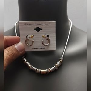 Silver tone vintage necklace and earstud